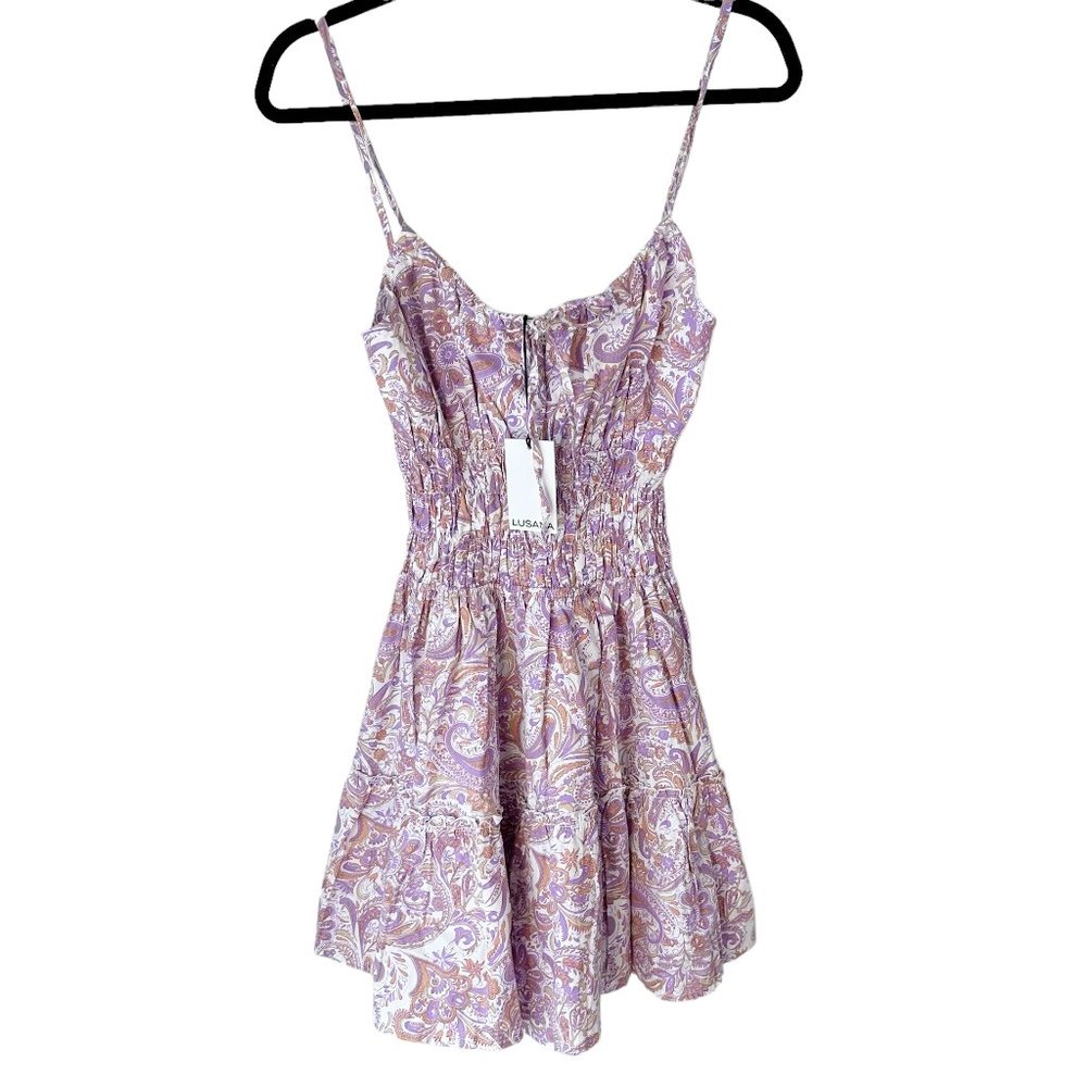 Lusana Rosa Mini Dress Purple‎ Crystal Paisley NWT Small